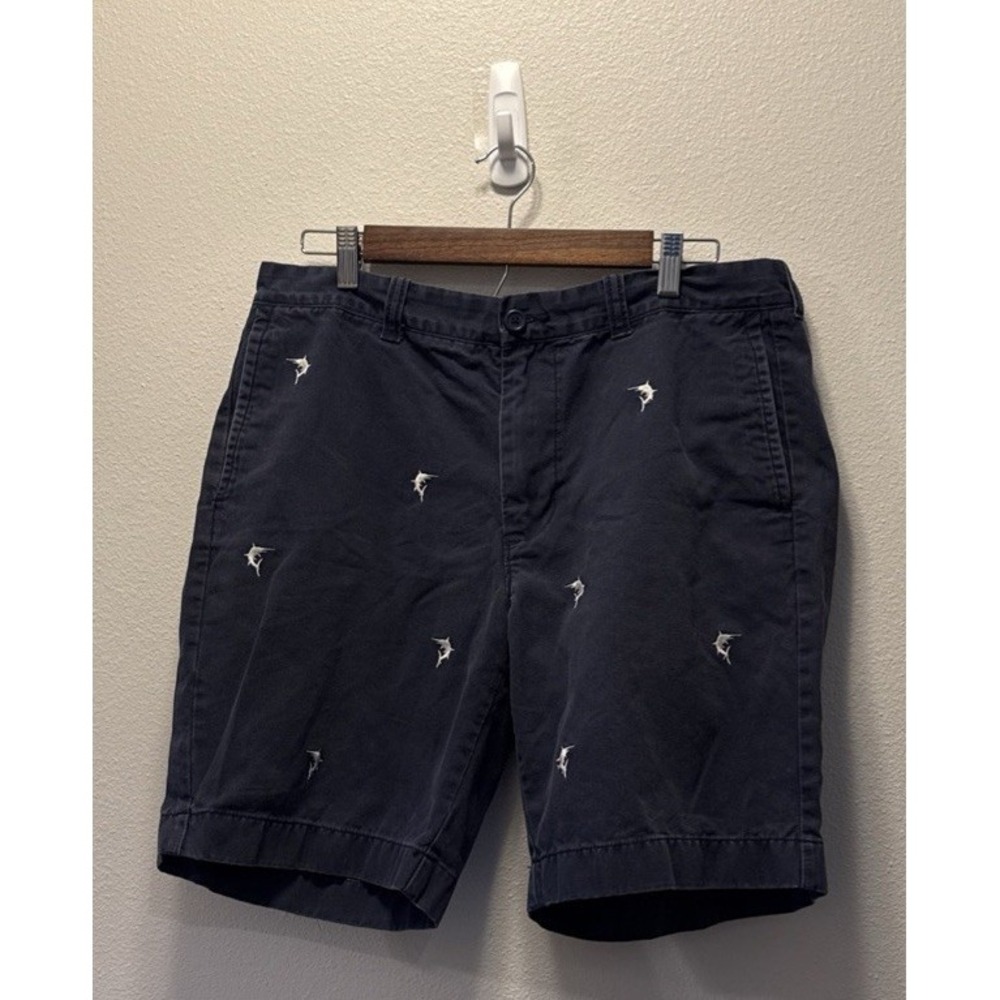 JCREW Men's MARLIN CHINO Shorts Size‎ 34 NAVY BLUE Fishing FLAT FRONT